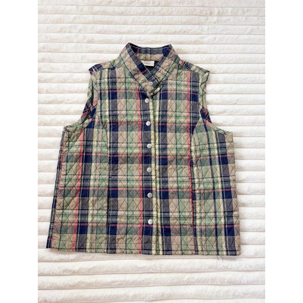 Baxter & Wells Vintage Quilted Plaid Puffer Vest Medium Snap Front Cottagecore